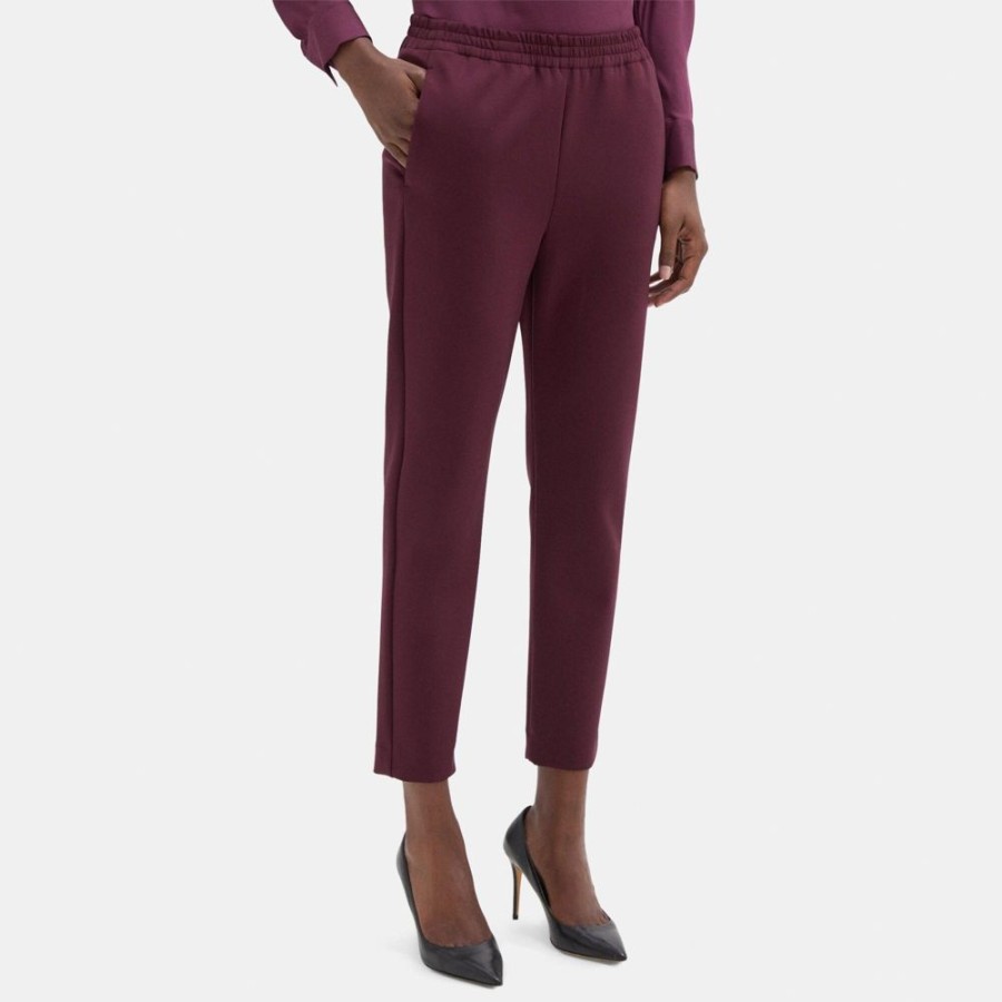 Women Theory Outlet | Tapered Pant In Tech Knit Burgundy