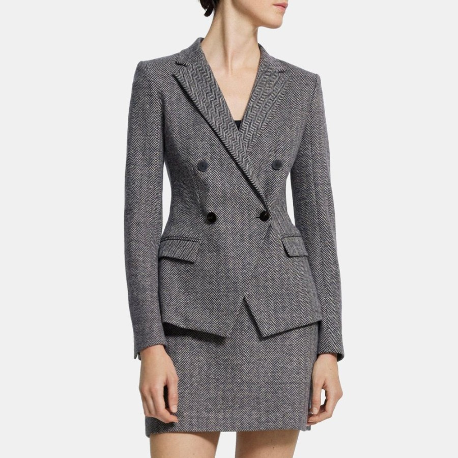 Women Theory Outlet | Angled Blazer In Wool Blend Knit Multi