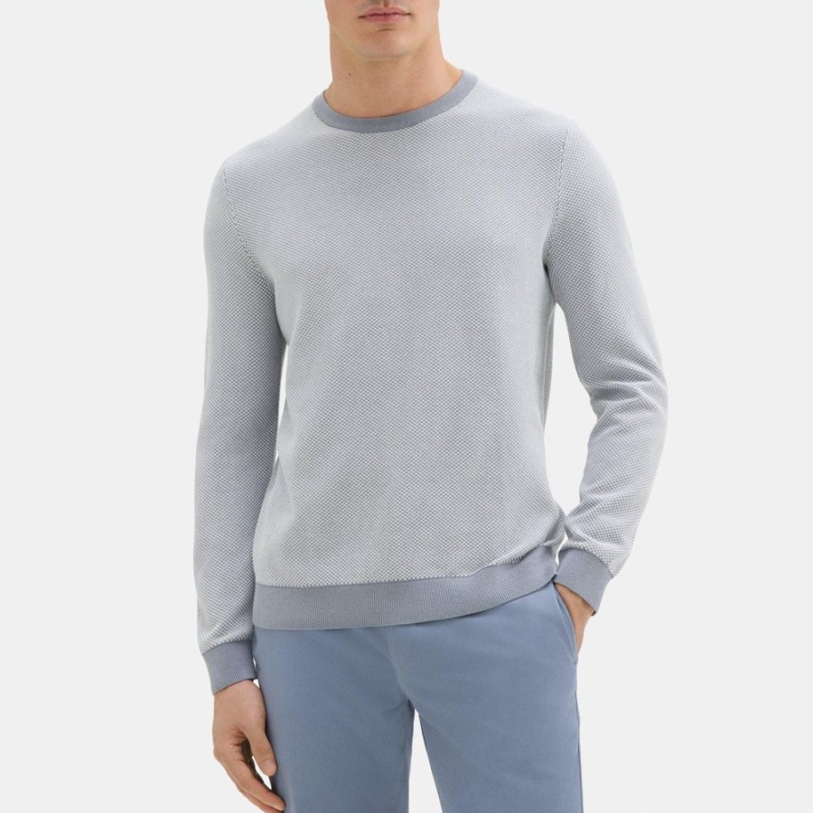 Men Theory Outlet | Crewneck Sweater In Organic Cotton Ivory/Tradewinds