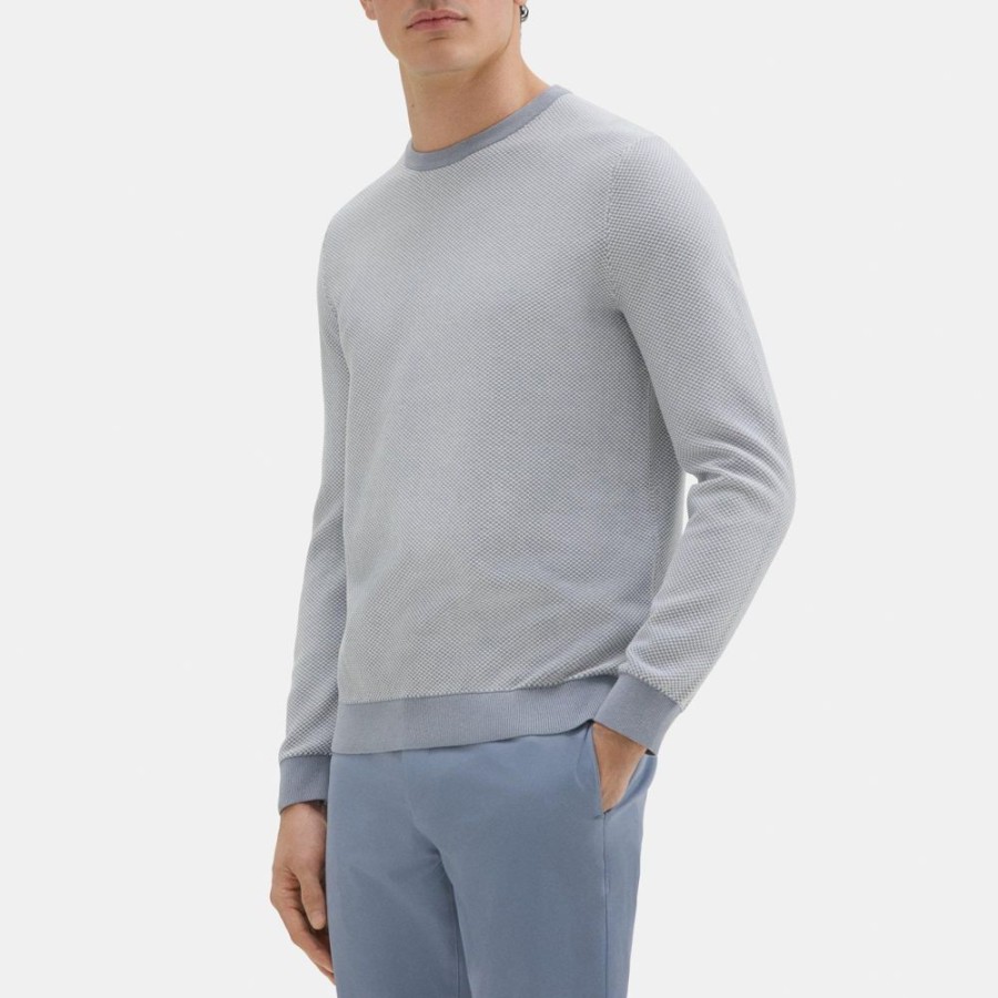 Men Theory Outlet | Crewneck Sweater In Organic Cotton Ivory/Tradewinds