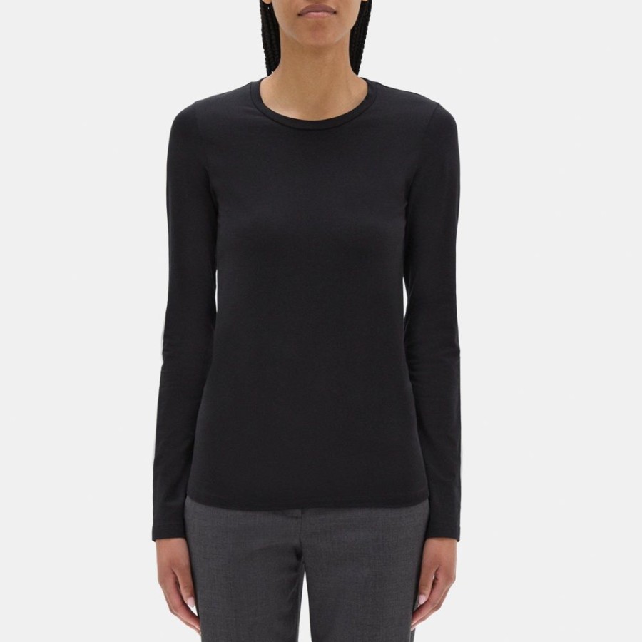 Women Theory Outlet | Long-Sleeve Tee In Stretch Cotton Black