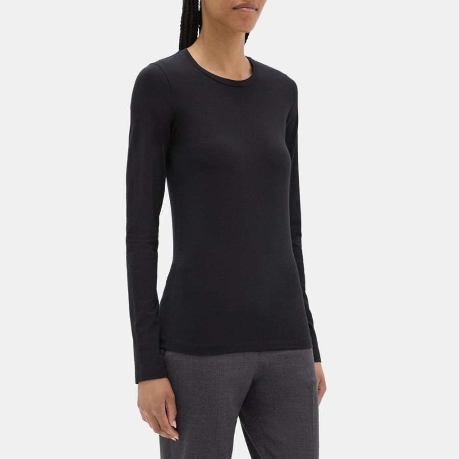 Women Theory Outlet | Long-Sleeve Tee In Stretch Cotton Black