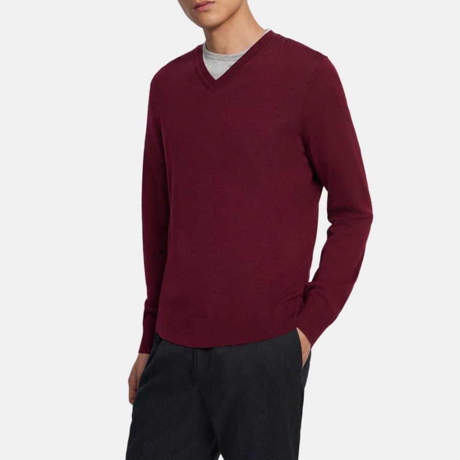 Men Theory Outlet | V-Neck Sweater In Merino Wool Wine