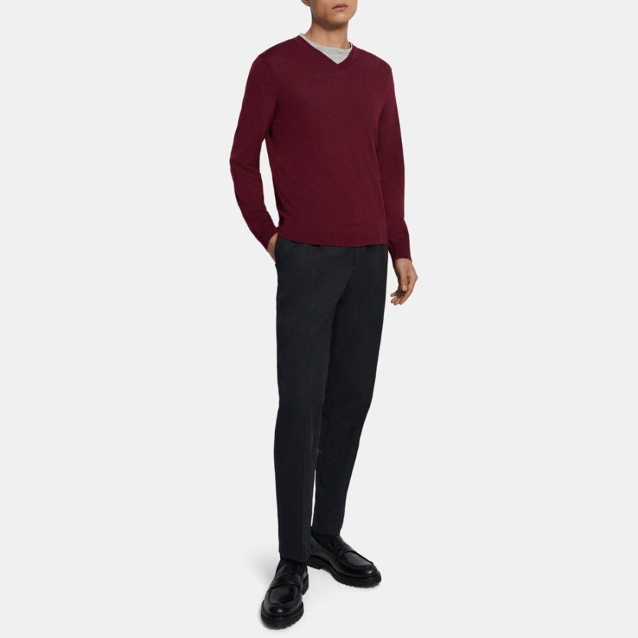 Men Theory Outlet | V-Neck Sweater In Merino Wool Wine