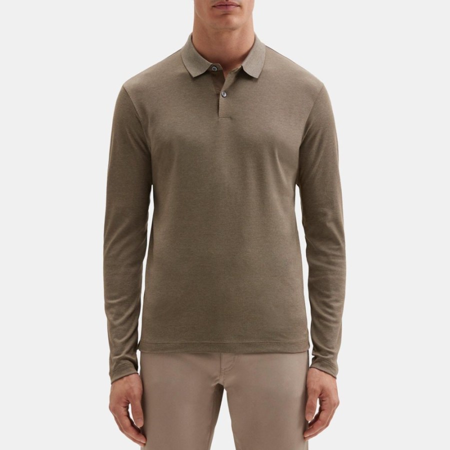 Men Theory Outlet | Long-Sleeve Polo Shirt In Pima Cotton Canteen/Dove