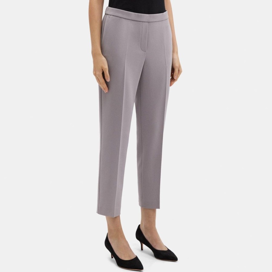 Women Theory Outlet | Cropped Slim Pull-On Pant In Crepe Gull