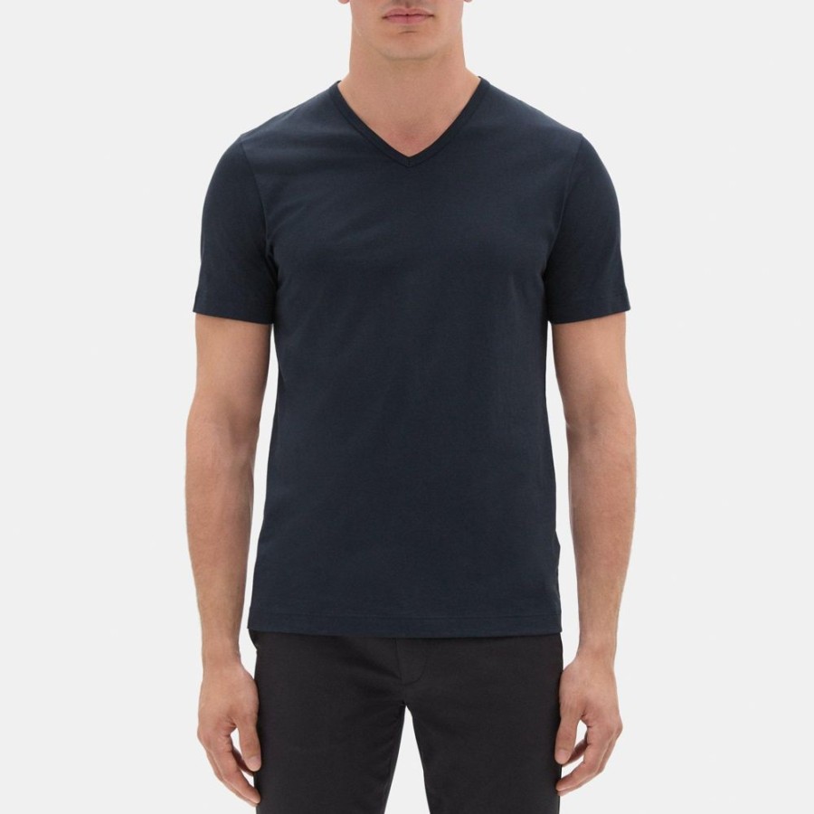 Men Theory Outlet | Relaxed V-Neck Tee In Organic Cotton Eclipse