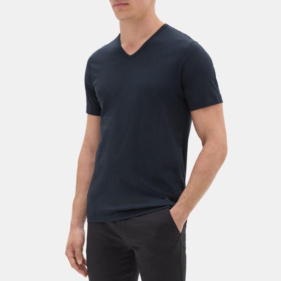 Men Theory Outlet | Relaxed V-Neck Tee In Organic Cotton Eclipse