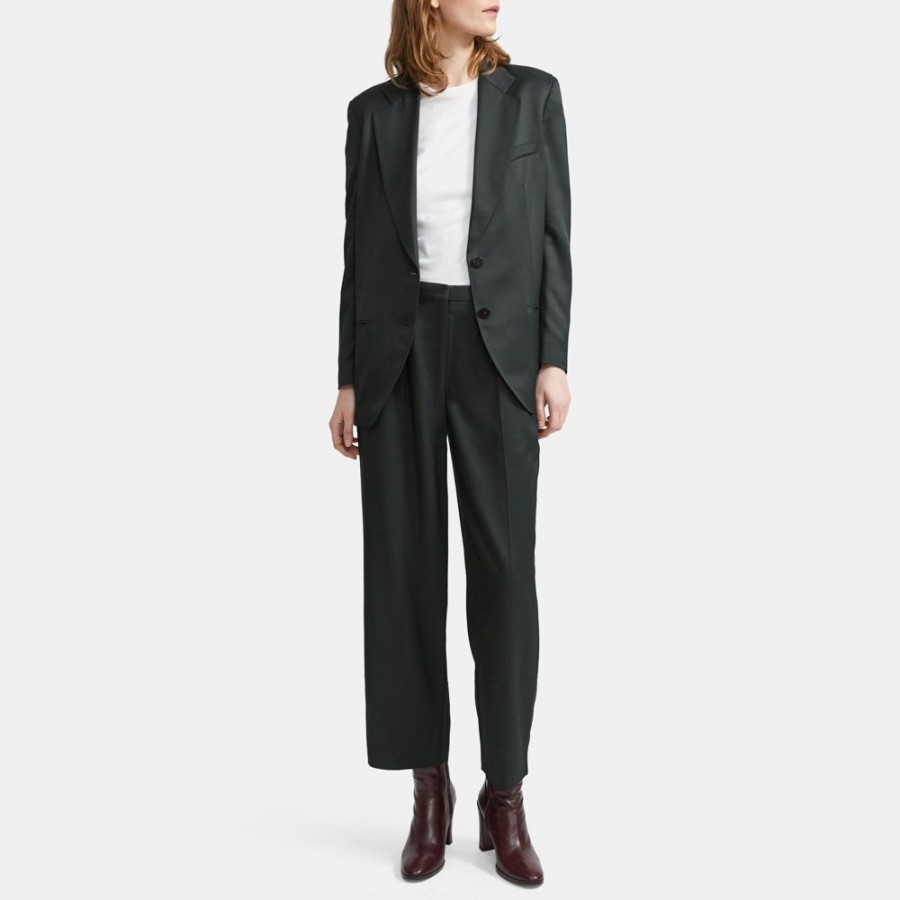 Women Theory Outlet | Cropped Trouser In Sleek Twill Deep Green