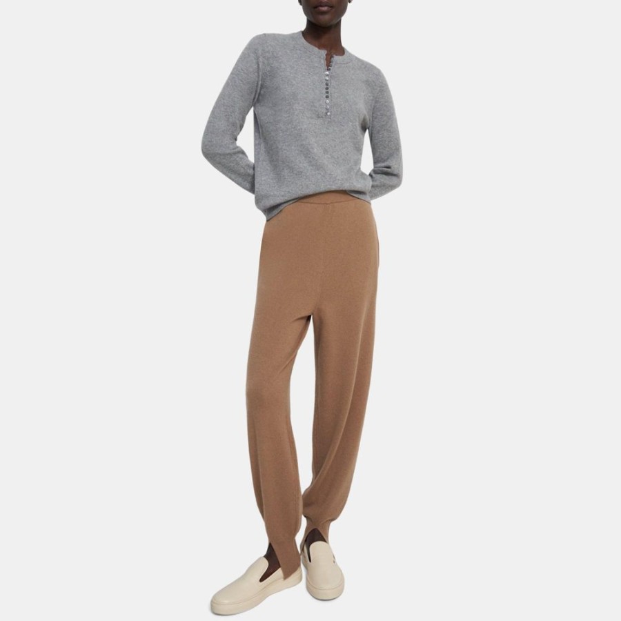 Women Theory Outlet | Slit Jogger In Cashmere Beige Canvas