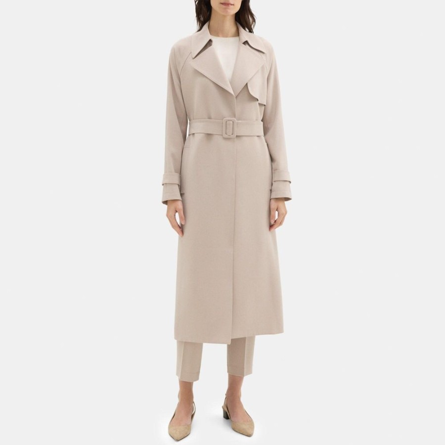 Women Theory Outlet | Relaxed Long Trench Coat In Crepe Light Taupe