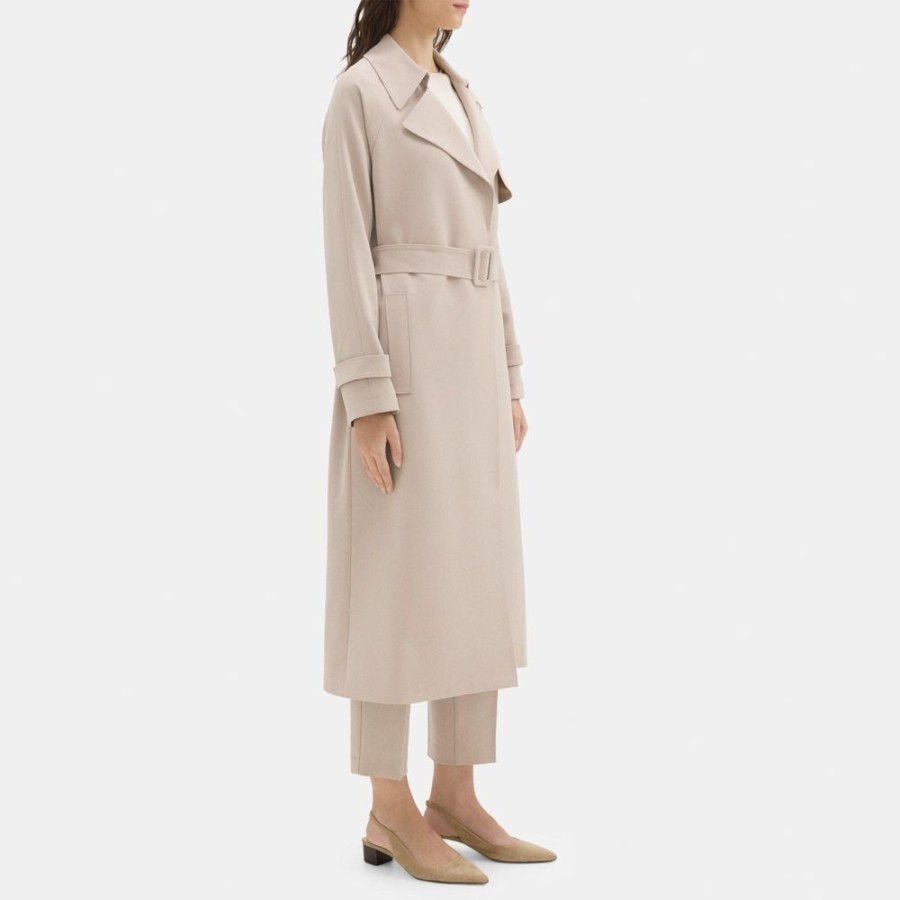 Women Theory Outlet | Relaxed Long Trench Coat In Crepe Light Taupe