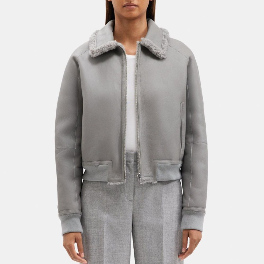 Women Theory Outlet | Bomber Jacket In Shearling Grey