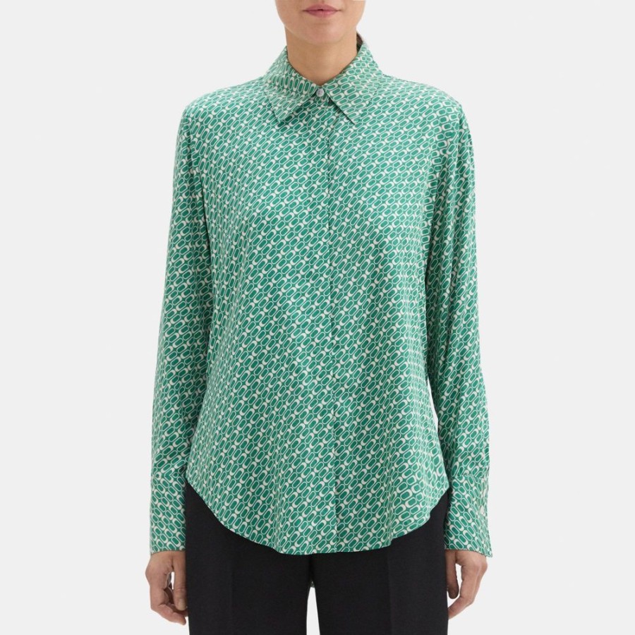 Women Theory Outlet | Relaxed Shirt In Pattern Viscose Lush/Sand