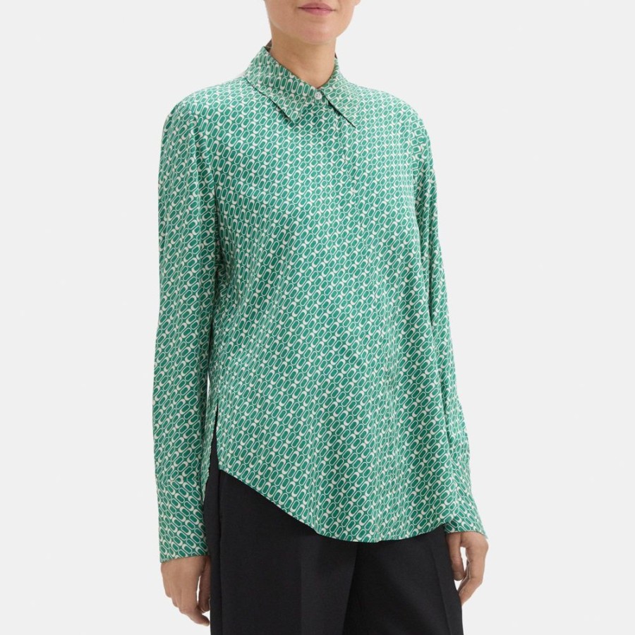 Women Theory Outlet | Relaxed Shirt In Pattern Viscose Lush/Sand