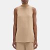 Women Theory Outlet | Sleeveless Mock Neck Tunic In Crinkle Crepe Camel