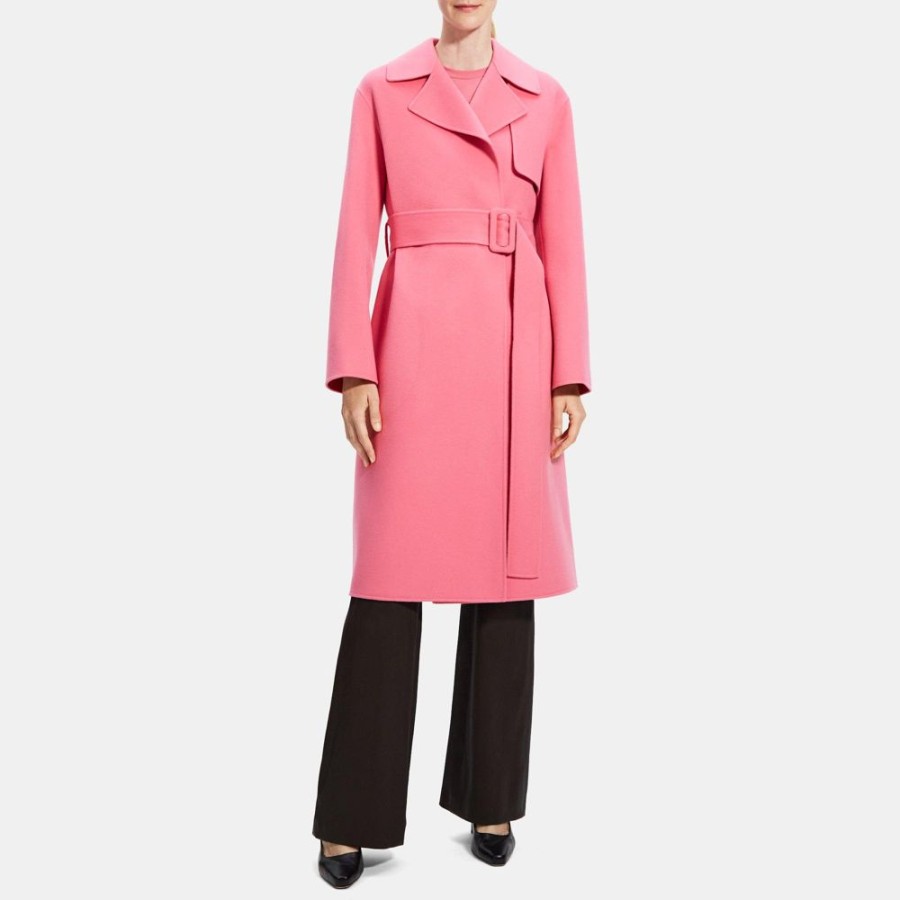 Women Theory Outlet | Wrap Trench Coat In Double-Face Wool-Cashmere Pink Orchid