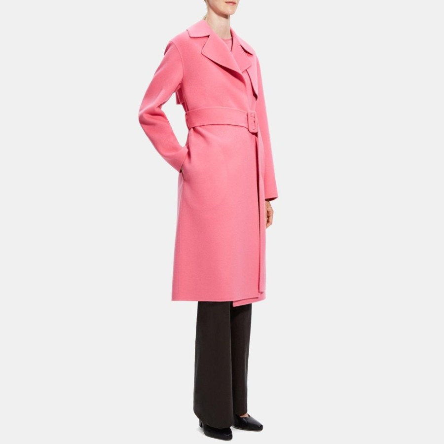 Women Theory Outlet | Wrap Trench Coat In Double-Face Wool-Cashmere Pink Orchid