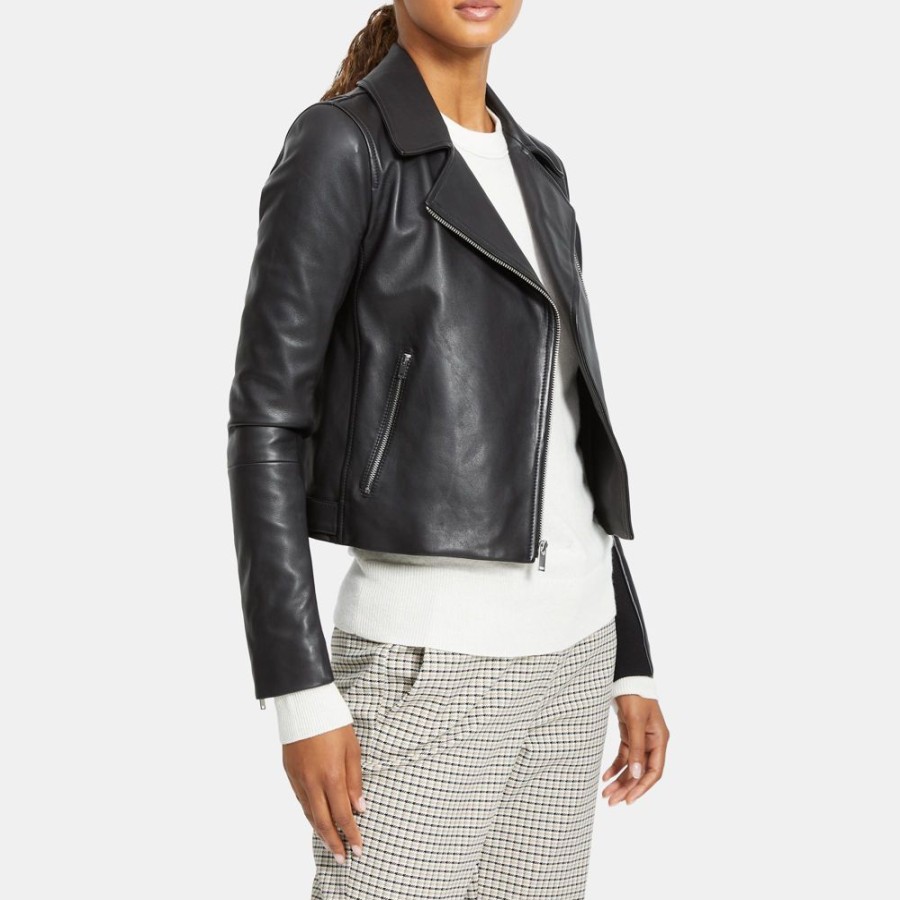 Women Theory Outlet | Moto Jacket In Leather Black