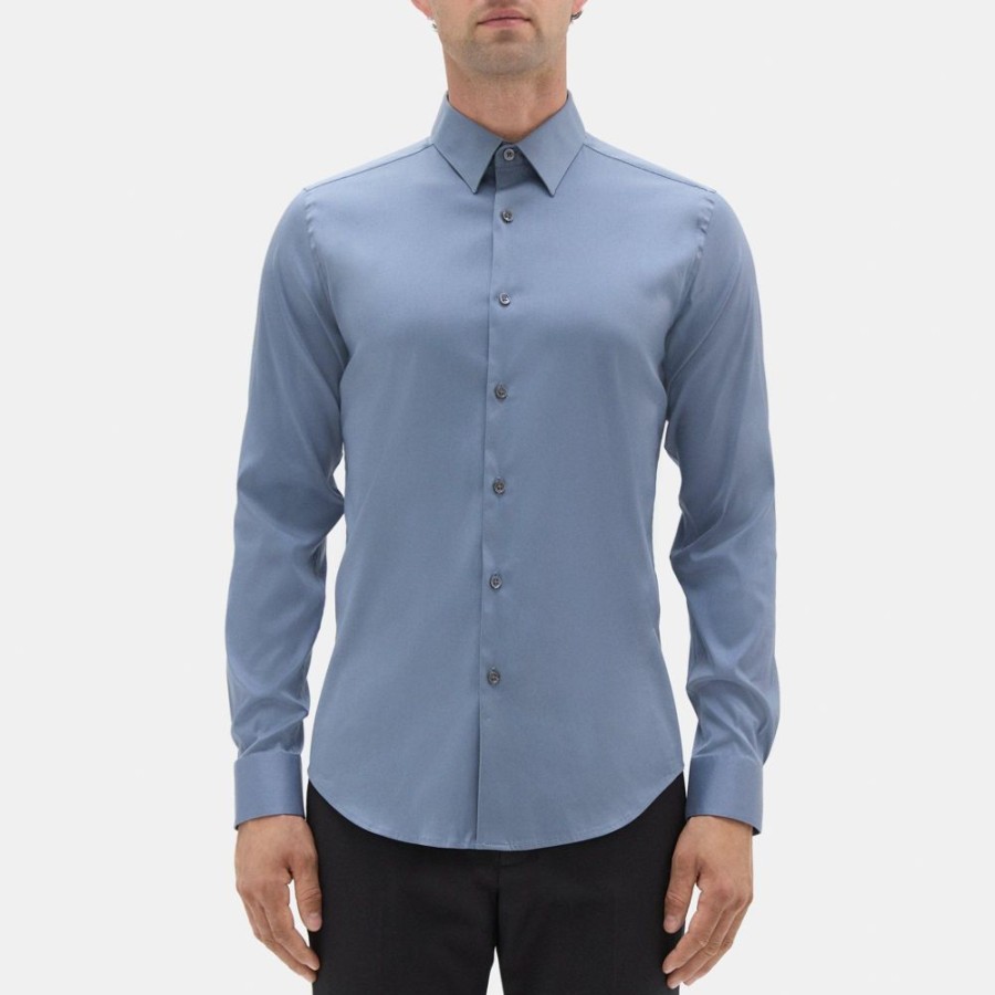 Men Theory Outlet | Tailored Shirt In Stretch Cotton Air Force