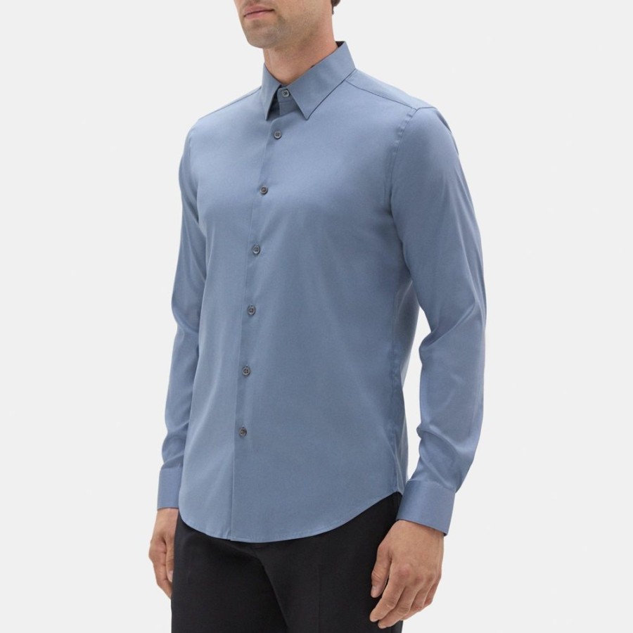 Men Theory Outlet | Tailored Shirt In Stretch Cotton Air Force