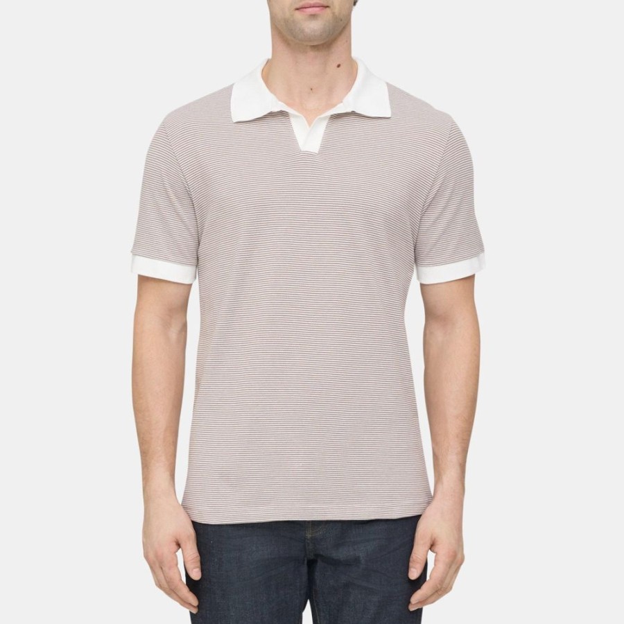 Men Theory Outlet | Polo Shirt In Striped Cotton Pique Fossil/Ivory