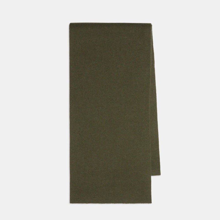 Men Theory Outlet | Camden Scarf In Ribbed Cashmere Olive Branch