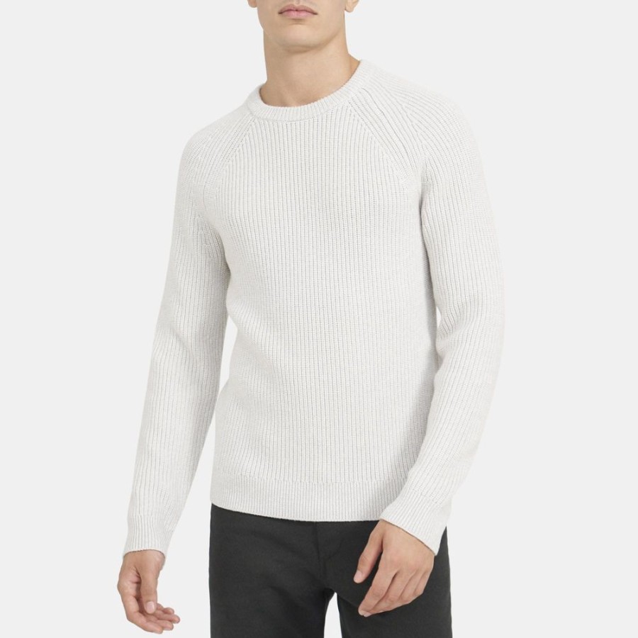 Men Theory Outlet | Crewneck Sweater In Merino Wool Plush/White