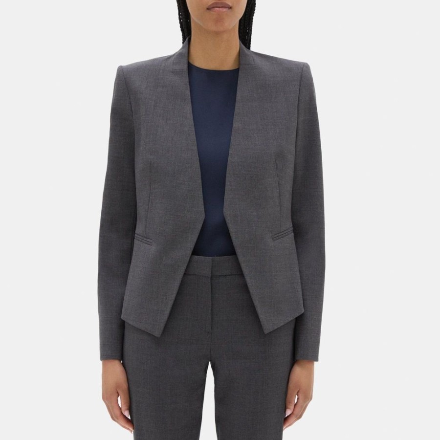 Women Theory Outlet | Open Blazer In Sevona Stretch Wool Charcoal