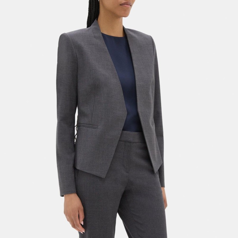 Women Theory Outlet | Open Blazer In Sevona Stretch Wool Charcoal