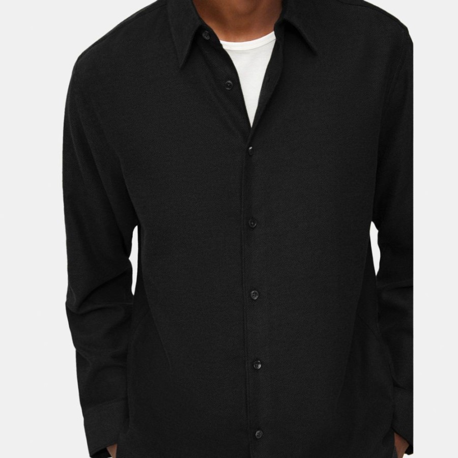 Men Theory Outlet | Long-Sleeve Shirt In Cotton Flannel Black