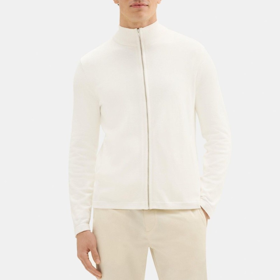 Men Theory Outlet | Zip-Up Cardigan In Organic Cotton Ivory