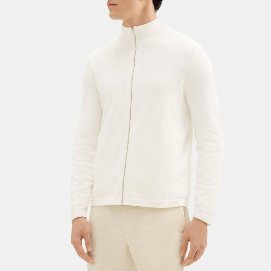 Men Theory Outlet | Zip-Up Cardigan In Organic Cotton Ivory