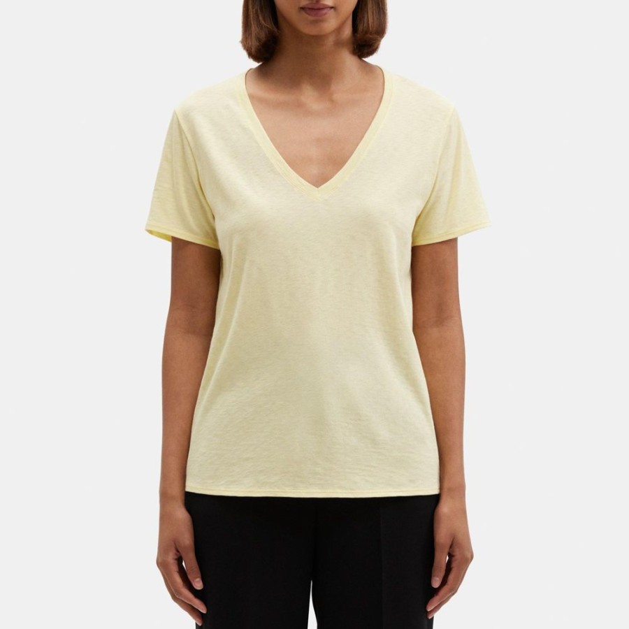 Women Theory Outlet | V-Neck Tee In Slub Cotton Butter Yellow