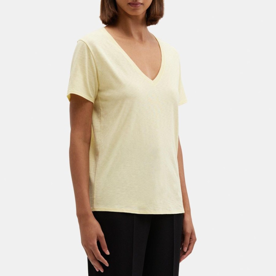 Women Theory Outlet | V-Neck Tee In Slub Cotton Butter Yellow