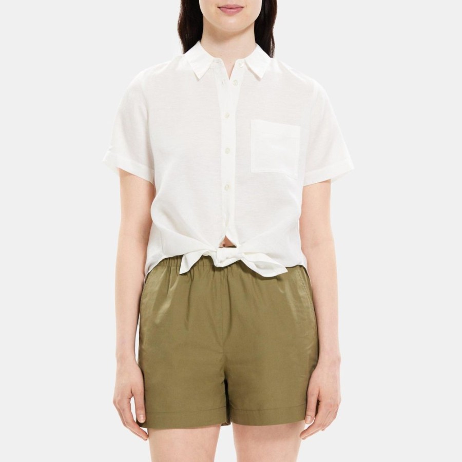 Women Theory Outlet | Tie-Front Shirt In Linen-Tencel White