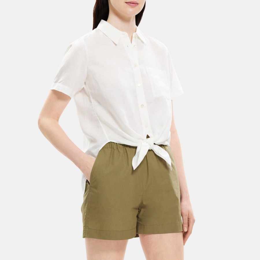 Women Theory Outlet | Tie-Front Shirt In Linen-Tencel White