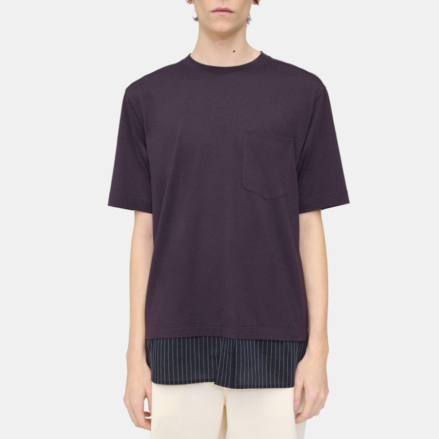 Men Theory Outlet | Combo Tee In Cotton Jersey Dark Plum