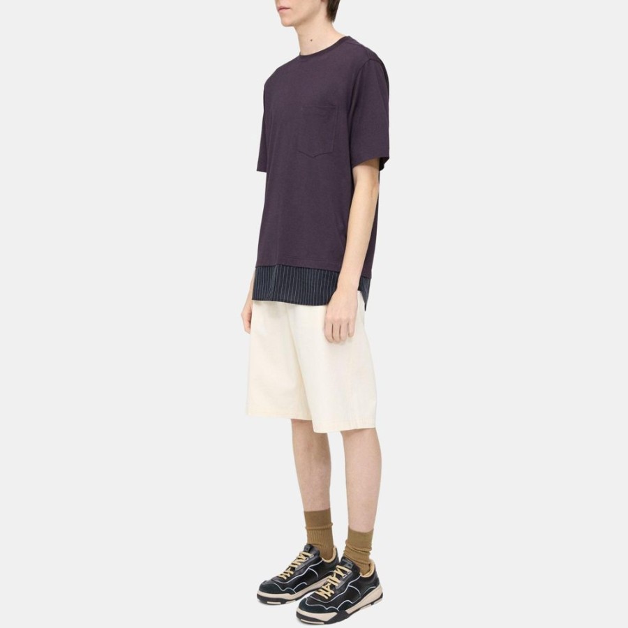 Men Theory Outlet | Combo Tee In Cotton Jersey Dark Plum