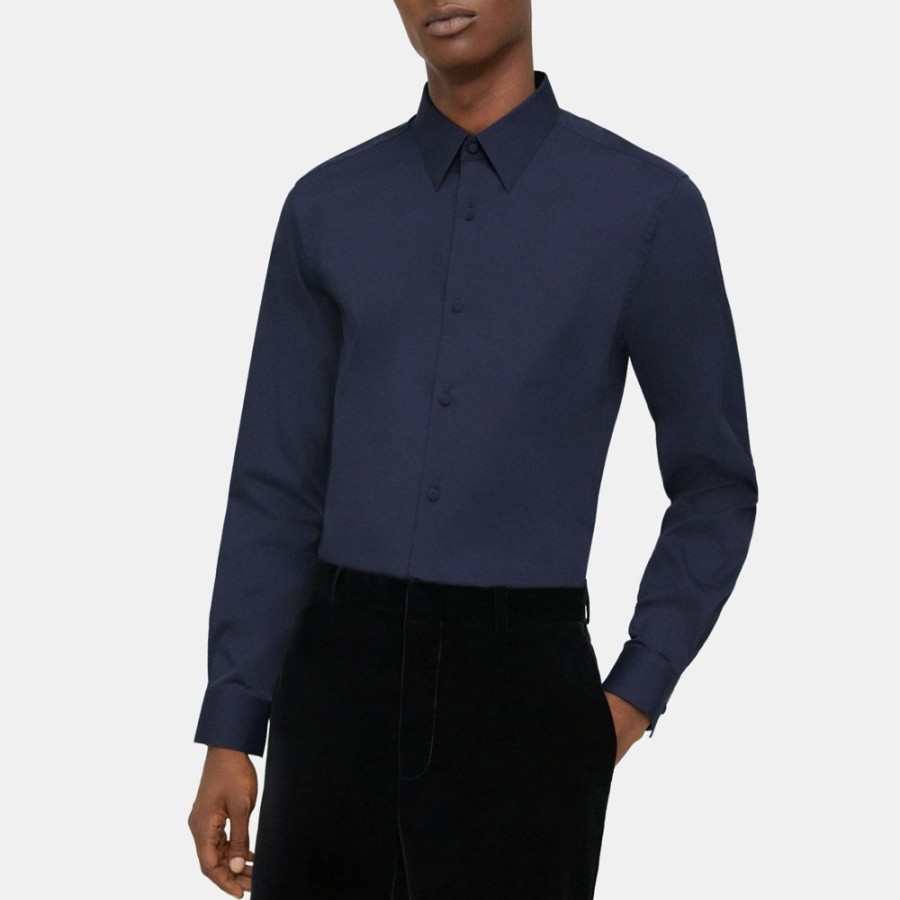 Men Theory Outlet | Tailored Shirt In Stretch Cotton Eclipse