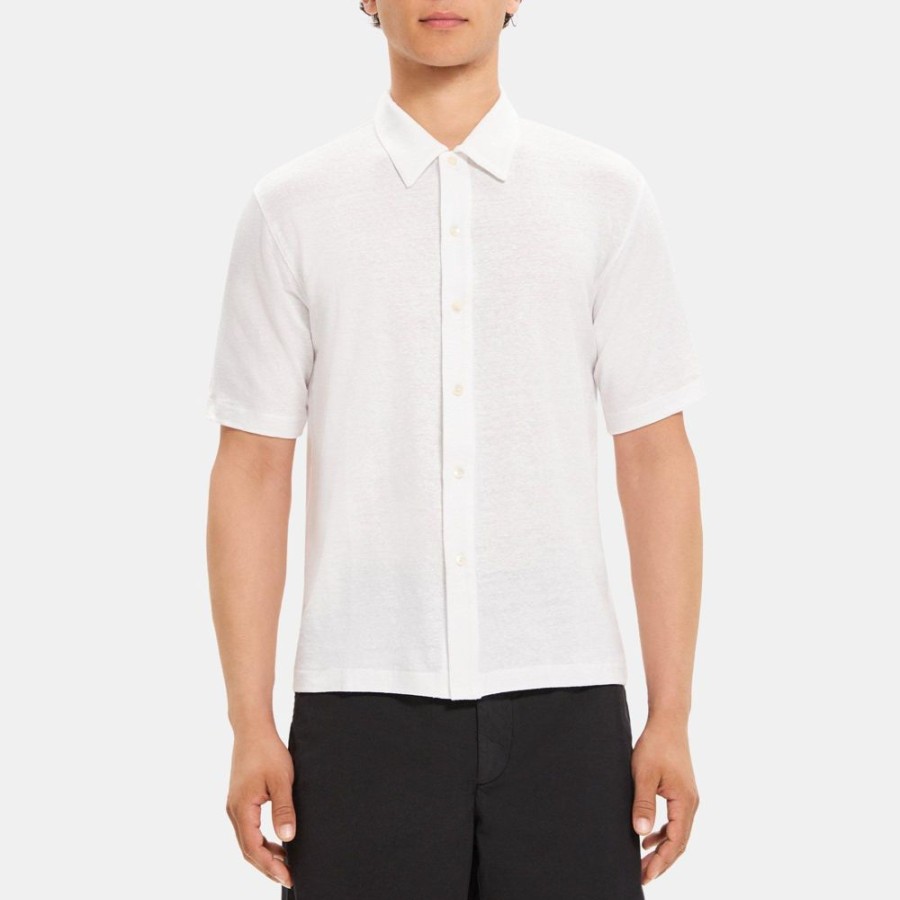 Men Theory Outlet | Short-Sleeve Polo In Linen Jersey Ivory