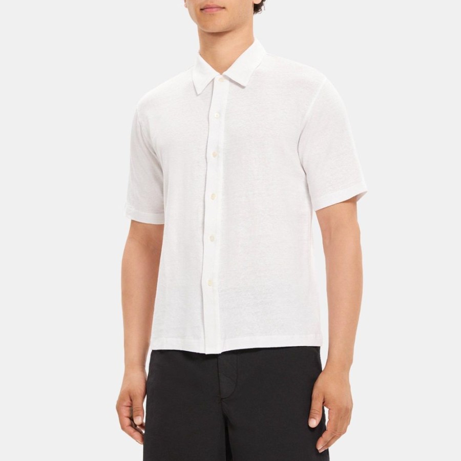 Men Theory Outlet | Short-Sleeve Polo In Linen Jersey Ivory