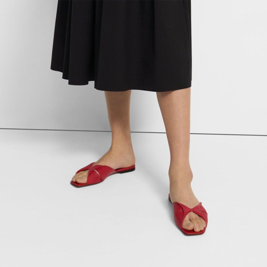 Women Theory Outlet | Twisted Sandal In Leather Dark Coral