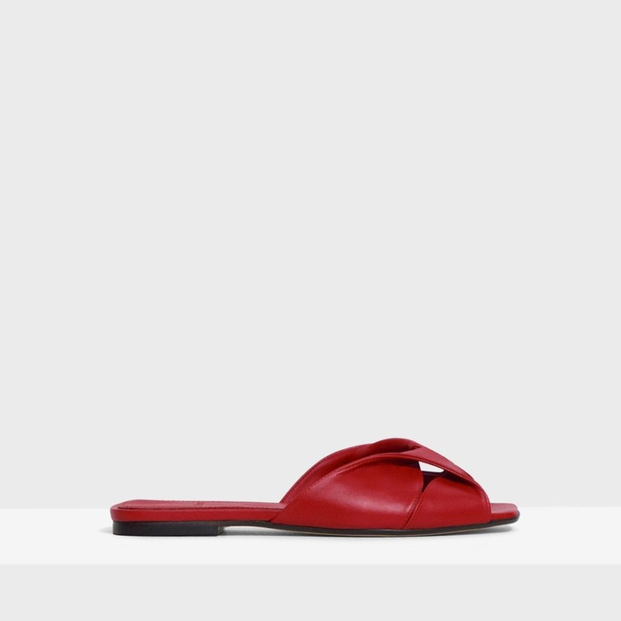 Women Theory Outlet | Twisted Sandal In Leather Dark Coral