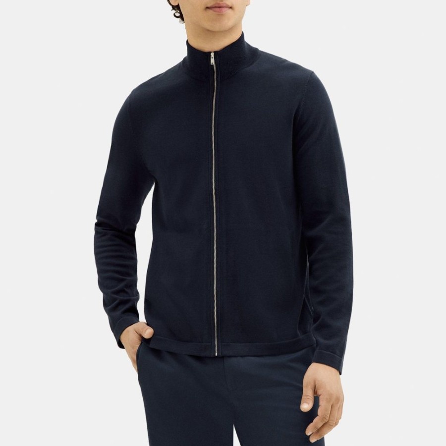 Men Theory Outlet | Zip-Up Cardigan In Organic Cotton Baltic