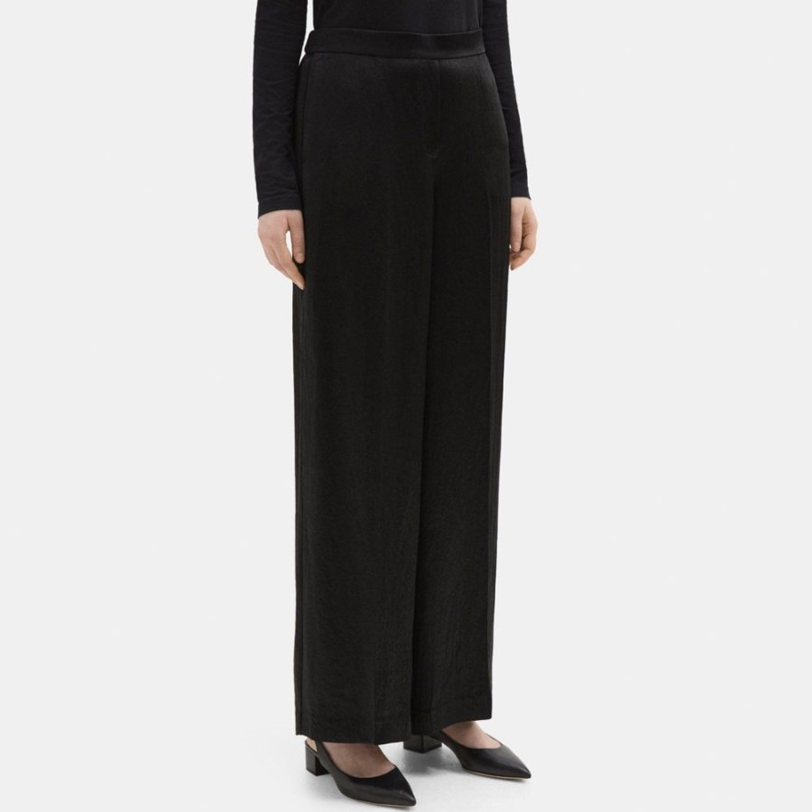 Women Theory Outlet | Relaxed Pull-On Pant In Satin Black