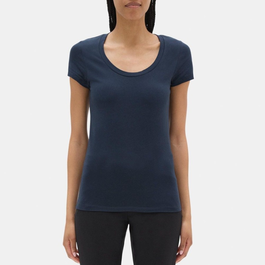 Women Theory Outlet | Short-Sleeve Tee In Stretch Cotton Deep Navy