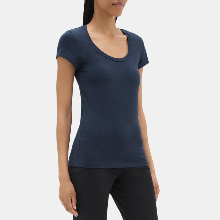 Women Theory Outlet | Short-Sleeve Tee In Stretch Cotton Deep Navy