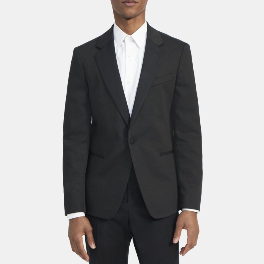 Men Theory Outlet | Structured Tux Blazer In Cotton Blend Black