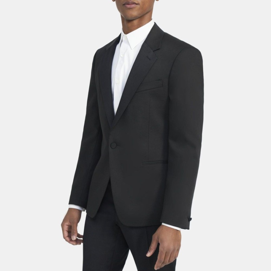 Men Theory Outlet | Structured Tux Blazer In Cotton Blend Black